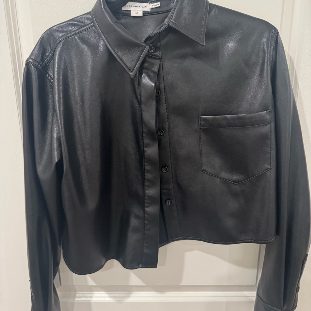 Black Faux Leather Cropped Shirt